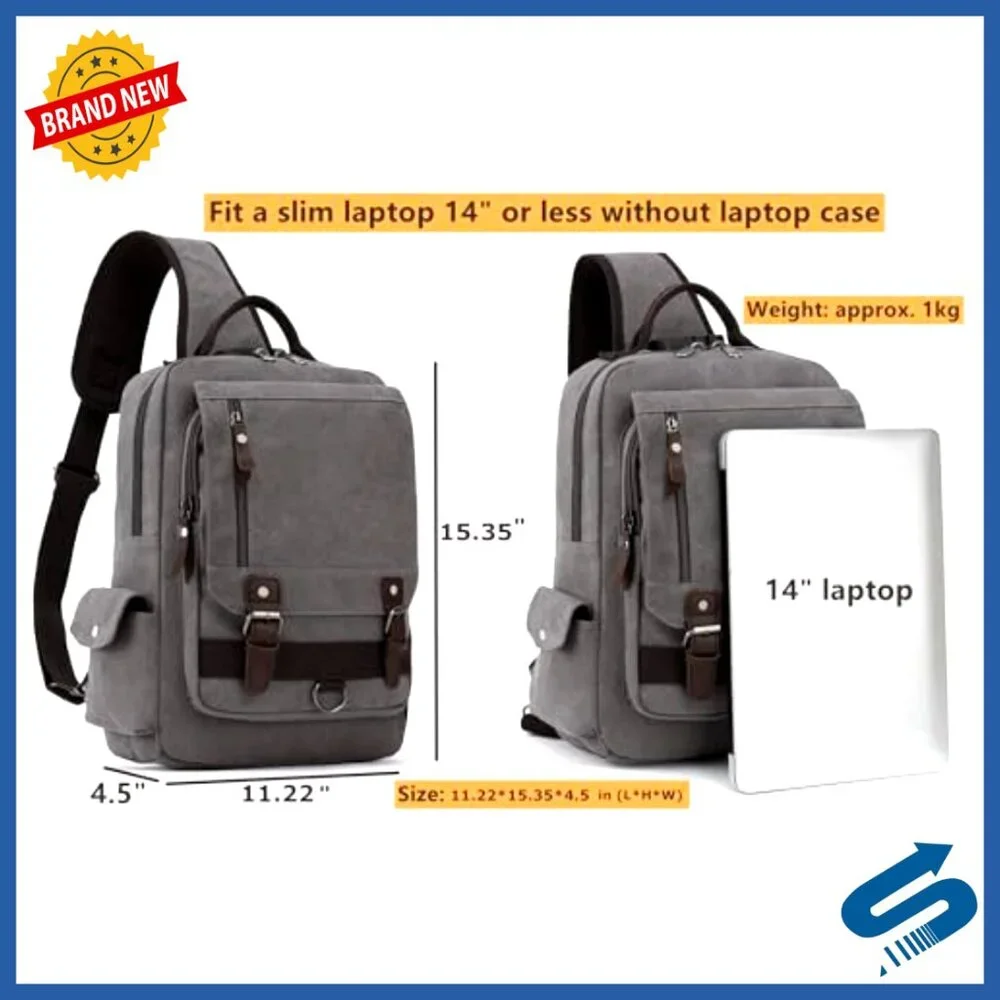 Vintage Canvas Crossbody Messenger Bag with Charging Port for Travel